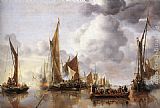 Jan Van Huysum Paintings - The State Barge Saluted by the Home Fleet by Jan van de Capelle